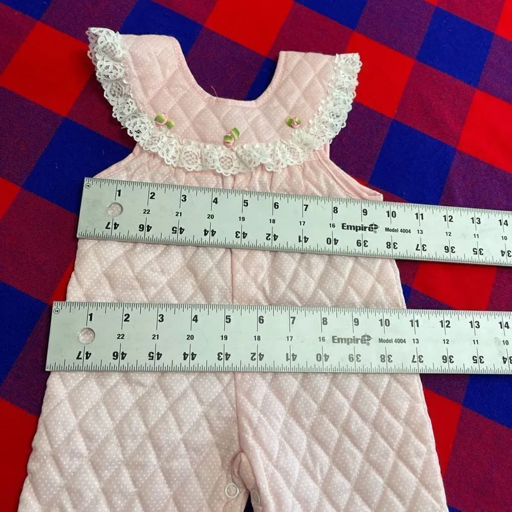 Evy Of California Girls VTG Pink White Lacey Romper Jumper Size 0-6M